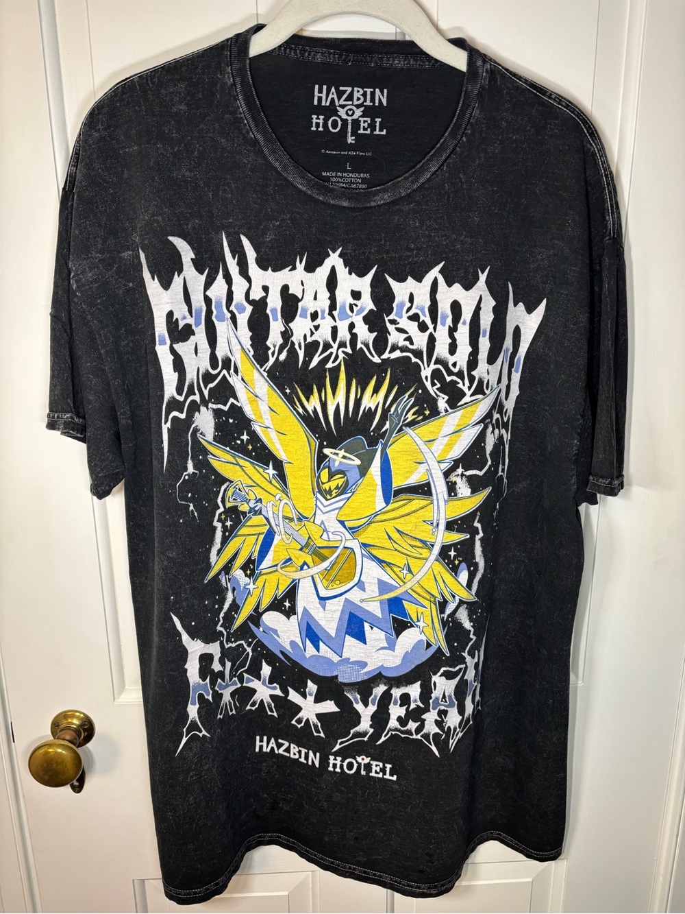 Large Hot Topic Hazbin Hotel Graphic Tee T Shirt Adam Guitar Solo